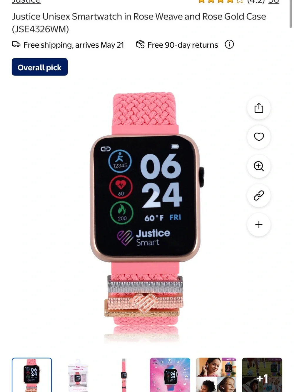 Justice Unisex Smartwatch - Rose Weave Strap with Rose Gold Case